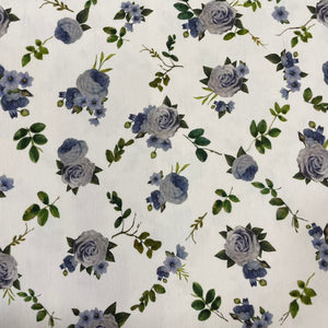 Tessuto Panama Stampa Digitale - "Rose piccole blu"