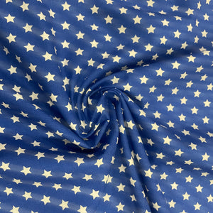 Tessuto Cotone Popeline - "Stars" Blu