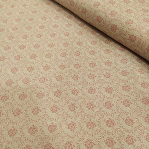 Tessuto Misto Lino - "Fiori Baroque" Rosa Cipria
