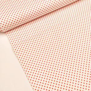 Tessuto Cotone - "Pois" Arancione, Fondo Bianco