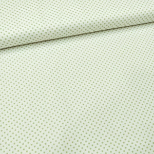 Tessuto Cotone - "Pois" Verde Chiaro, Fondo Bianco