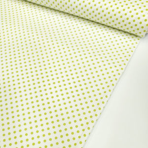 Tessuto Cotone - "Pois" Verde Mela, Fondo Bianco
