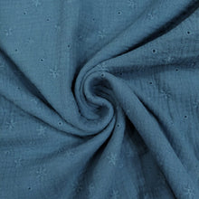 Carica l&#39;immagine nel visualizzatore di Gallery, Tessuto Mussola Ricamata - Azzurro Scuro
