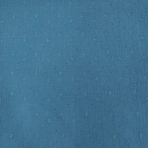 Tessuto Mussola Ricamata - Azzurro Scuro