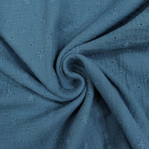 Tessuto Mussola Ricamata - Azzurro Scuro
