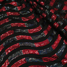 Carica l&#39;immagine nel visualizzatore di Gallery, Tulle con Paillettes Motivo Onda - Rosso
