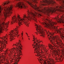 Carica l&#39;immagine nel visualizzatore di Gallery, Tulle Floccato Glitterato - Nero / Rosso
